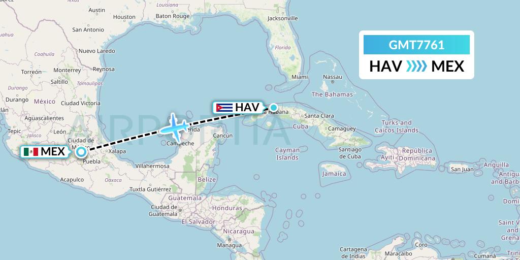 GMT7761 Magnicharters Flight Map: Havana to Mexico City