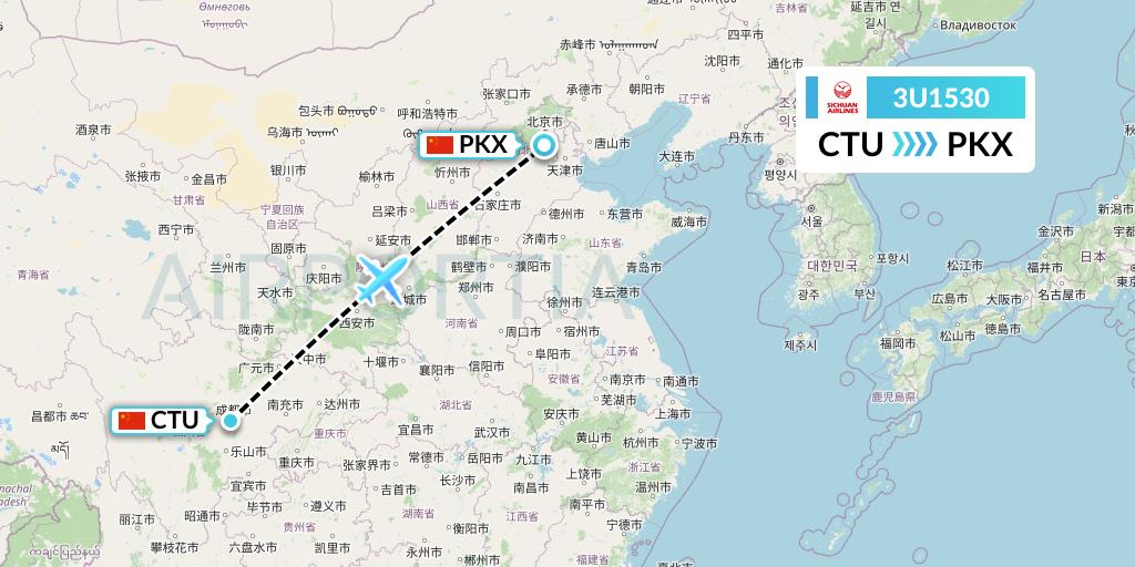 3U1530 Sichuan Airlines Flight Map: Chengdu to Beijing