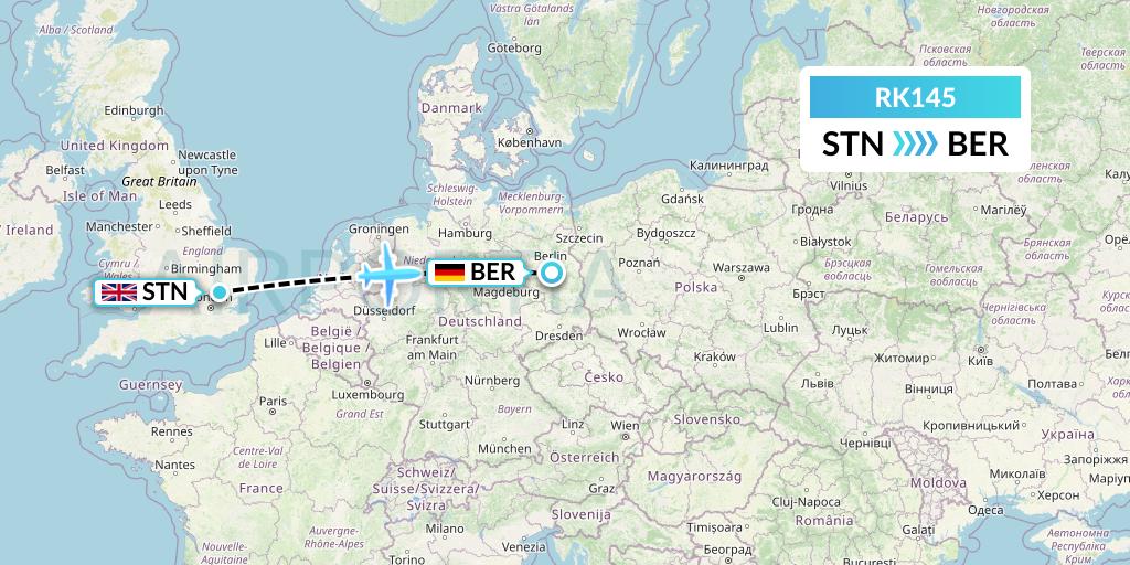 RK145 Ryanair UK Flight Map: London to Berlin