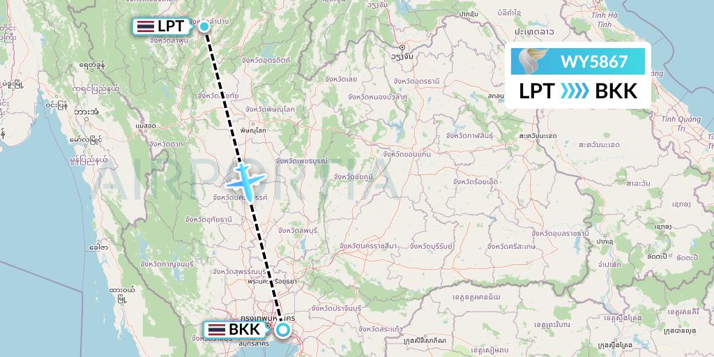WY5867 Oman Air Flight Map: Lampang to Bangkok