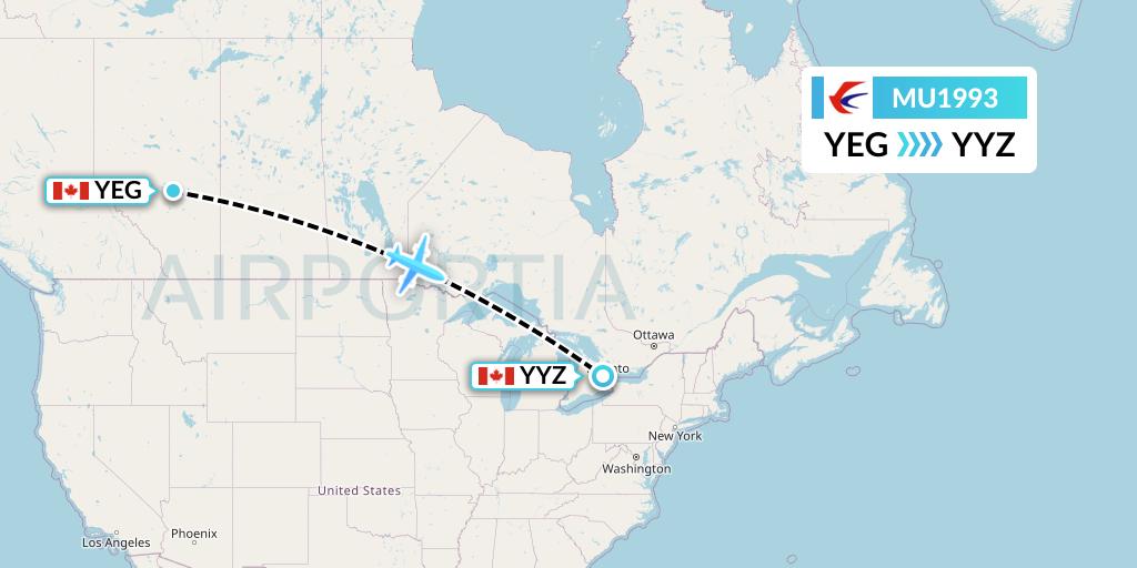 MU1993 China Eastern Airlines Flight Map: Edmonton to Toronto