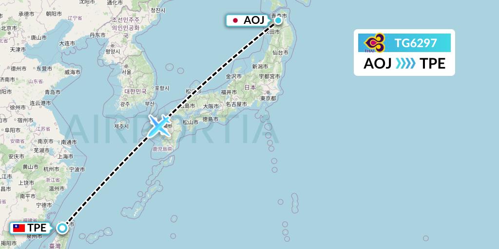 TG6297 Thai Airways Flight Map: Aomori to Taipei