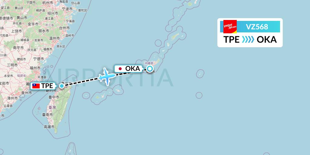 VZ568 Thai Vietjet Air Flight Map: Taipei to Naha