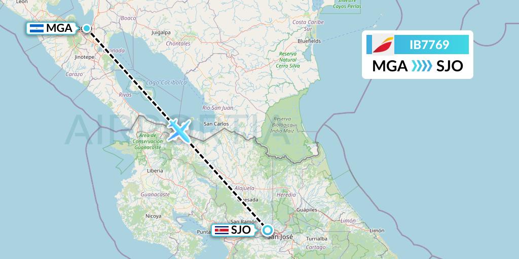IB7769 Iberia Flight Map: Managua to San Jose