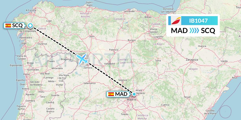 IB1047 Iberia Flight Map: Madrid to Santiago