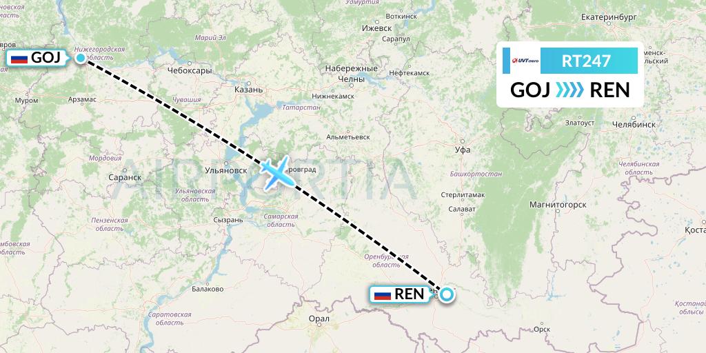 RT247 UVT aero Flight Map: Nizhny Novgorod to Orenburg