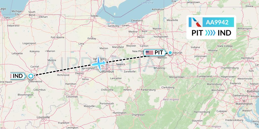 AA9942 American Airlines Flight Map: Pittsburgh to Indianapolis