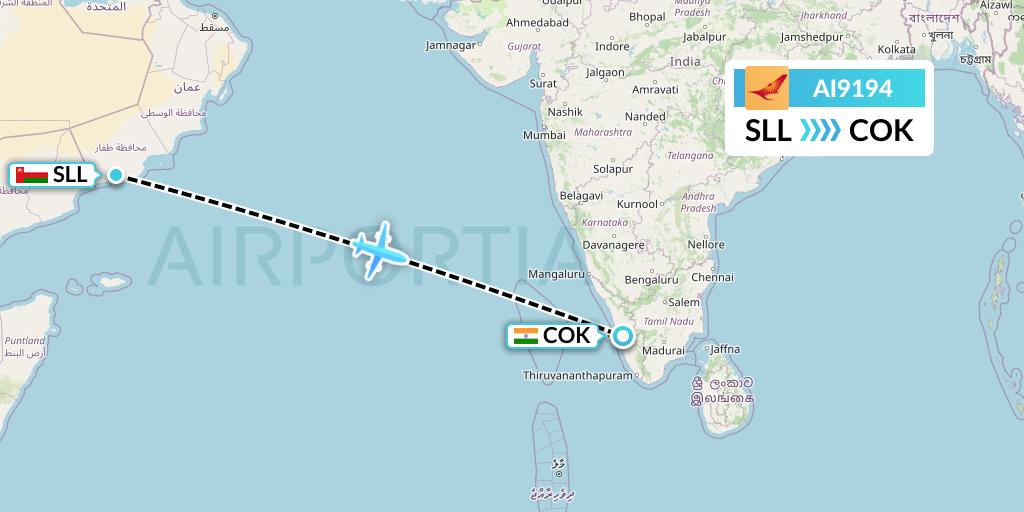 AI9194 Air India Flight Map: Salalah to Cochin