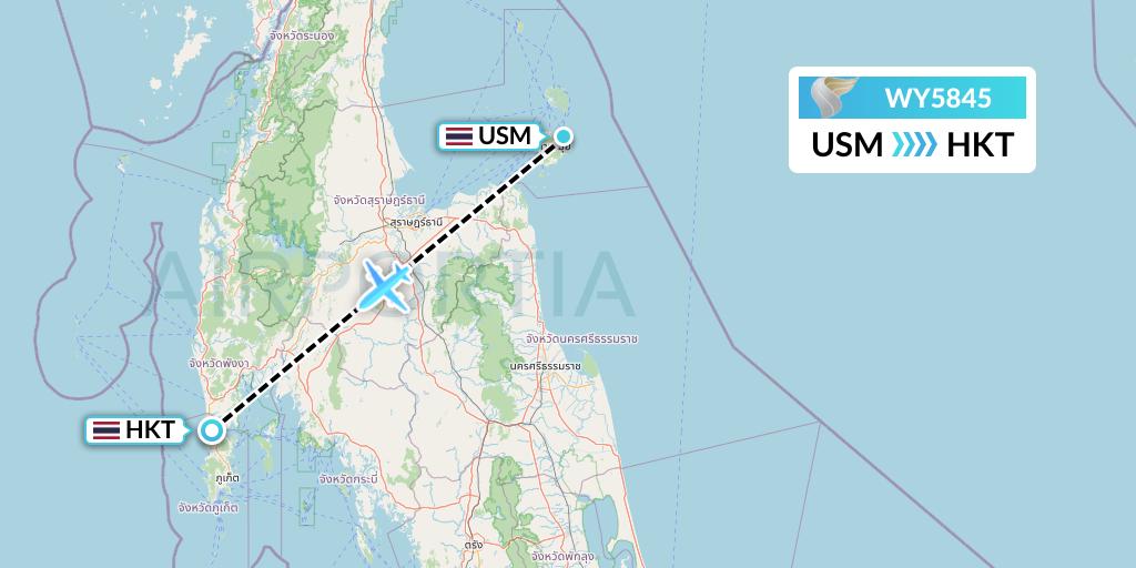 WY5845 Oman Air Flight Map: Koh Samui to Phuket