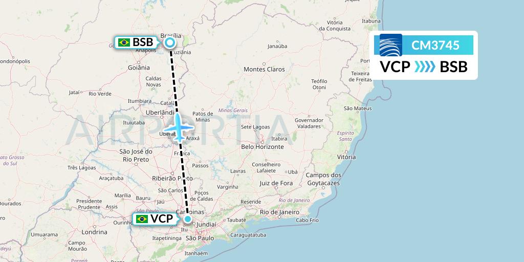 CM3745 Copa Airlines Flight Map: Campinas to Brasilia