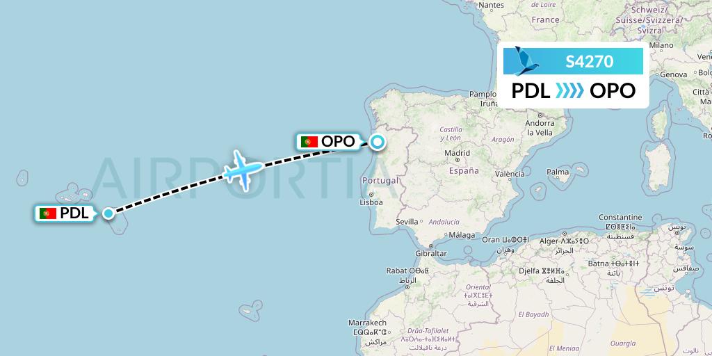 S4270 Azores Airlines Flight Map: Ponta Delgada to Porto