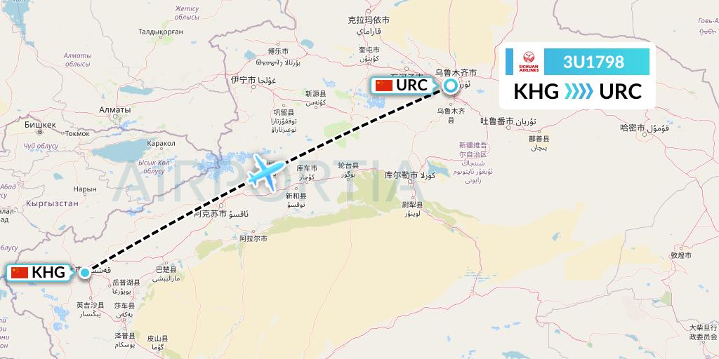 3U1798 Sichuan Airlines Flight Map: Kashgar to Urumqi