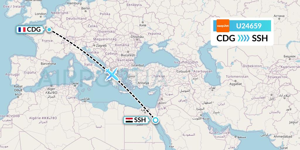 U24659 EasyJet Flight Map: Paris to Sharm el-Sheikh