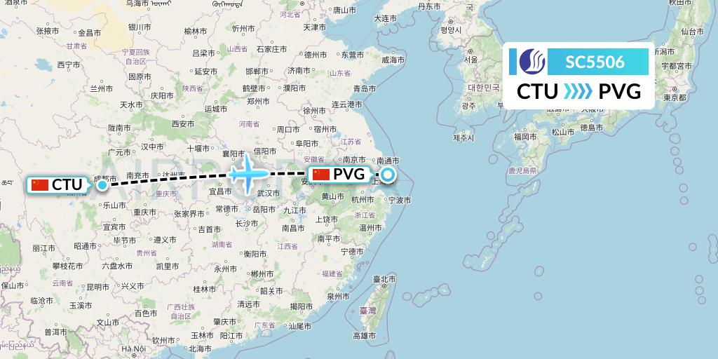 SC5506 Shandong Airlines Flight Map: Chengdu to Shanghai