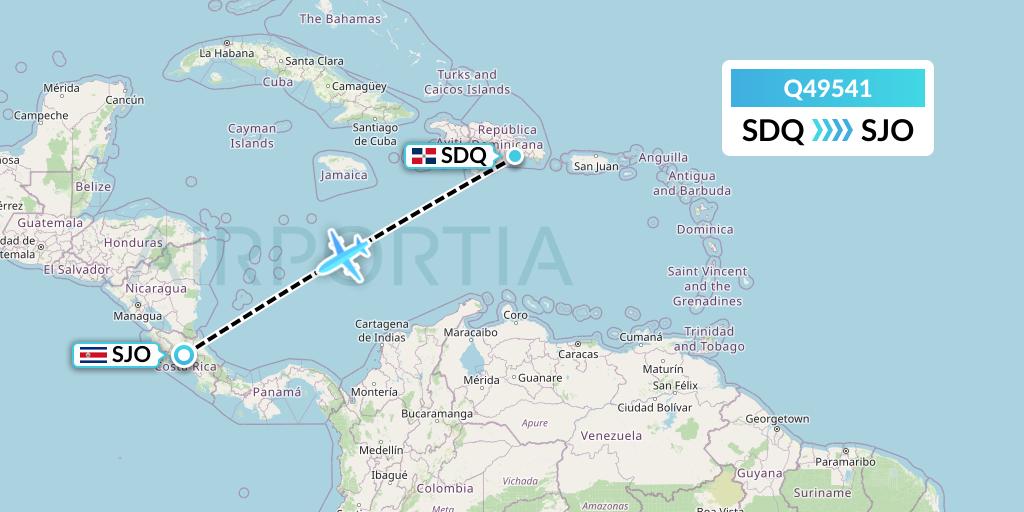 Q49541 Euroairlines Flight Map: Santo Domingo to San Jose
