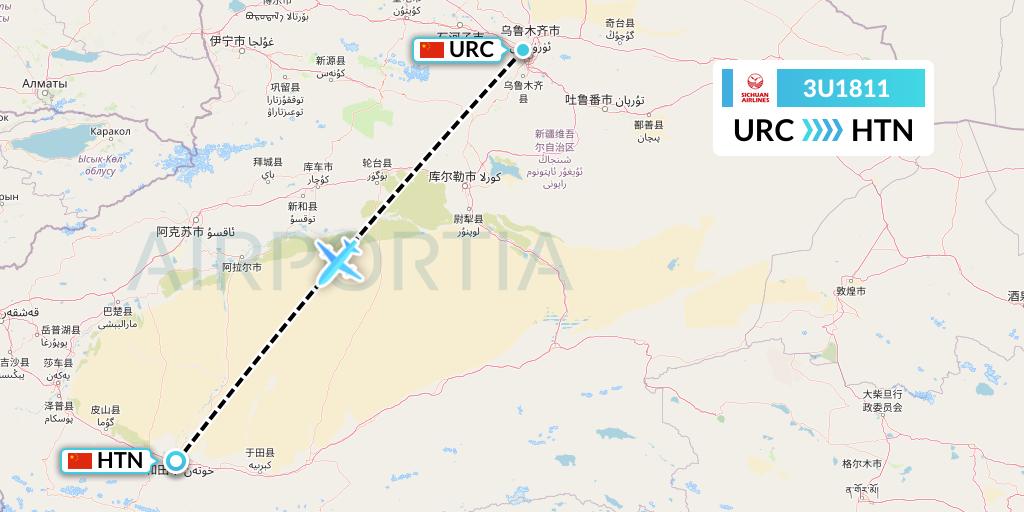 3U1811 Sichuan Airlines Flight Map: Urumqi to Hotan