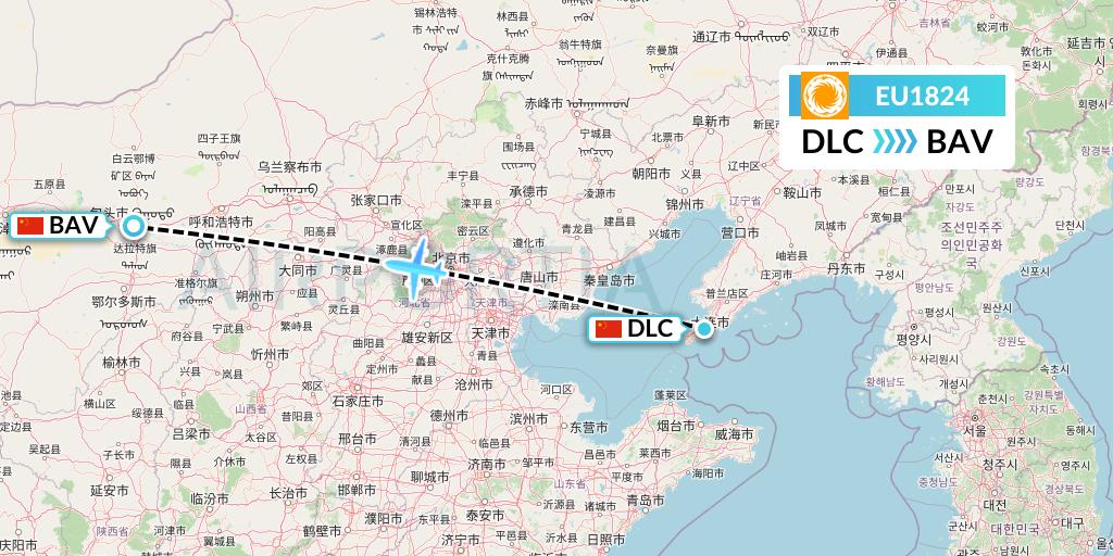EU1824 Chengdu Airlines Flight Map: Dalian to Baotou