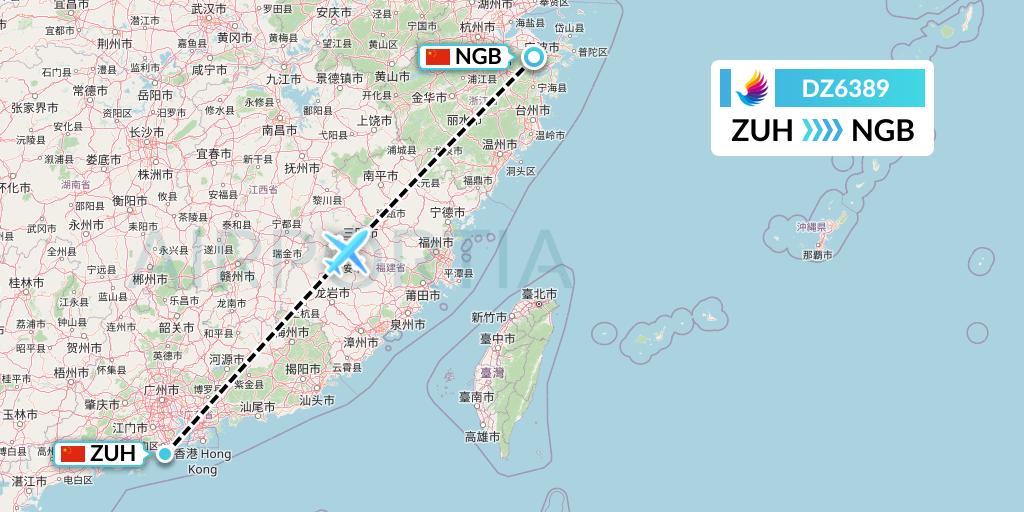 DZ6389 Donghai Airlines Flight Map: Zhuhai to Ningbo