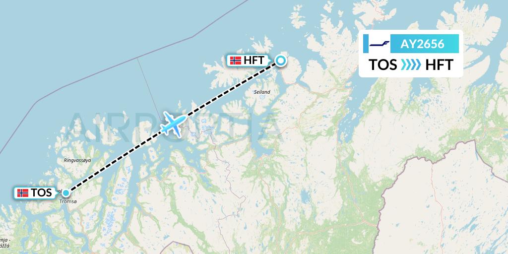 AY2656 Finnair Flight Map: Tromso to Hammerfest