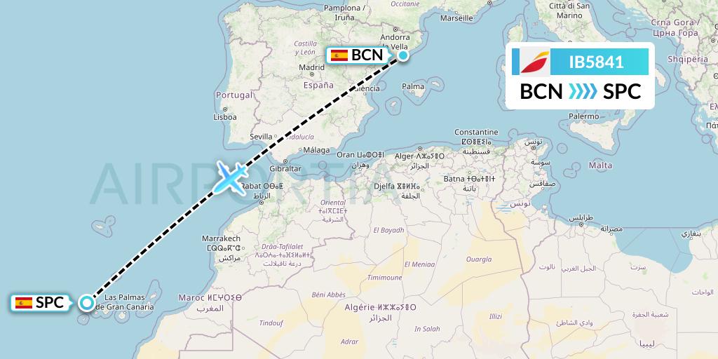 IB5841 Iberia Flight Map: Barcelona to La Palma