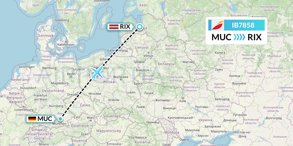 IB7858 Iberia Flight Map: Munich to Riga