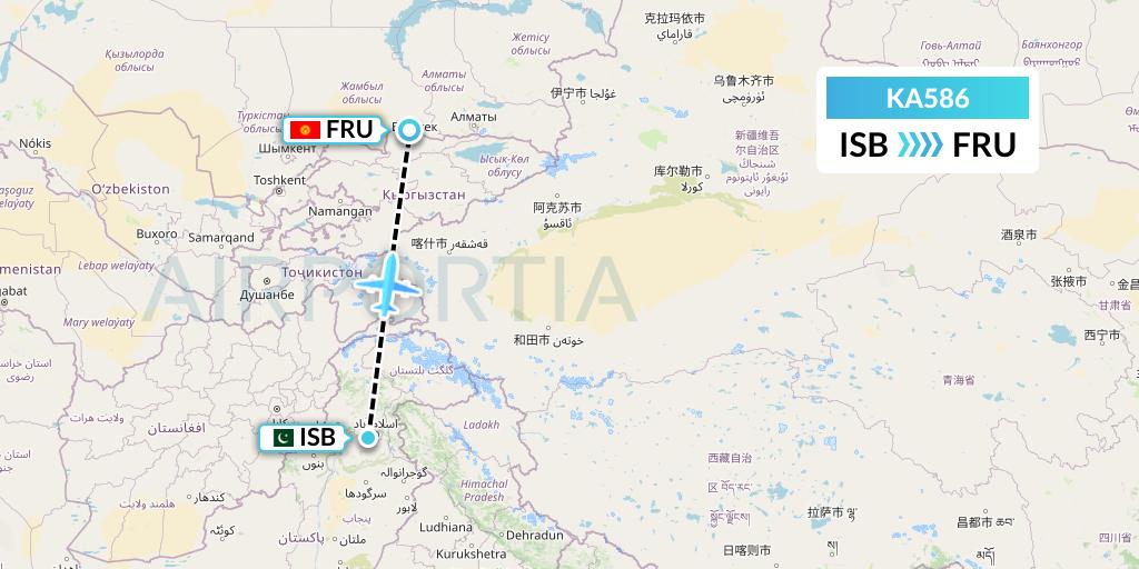 KA586 Aero Nomad Airlines Flight Map: Islamabad to Bishkek