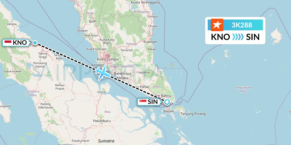 3K288 Jetstar Asia Flight Map: Medan to Singapore
