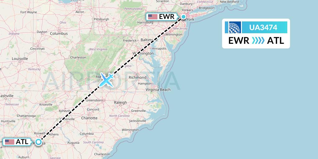 UA3474 United Airlines Flight Map: New York to Atlanta