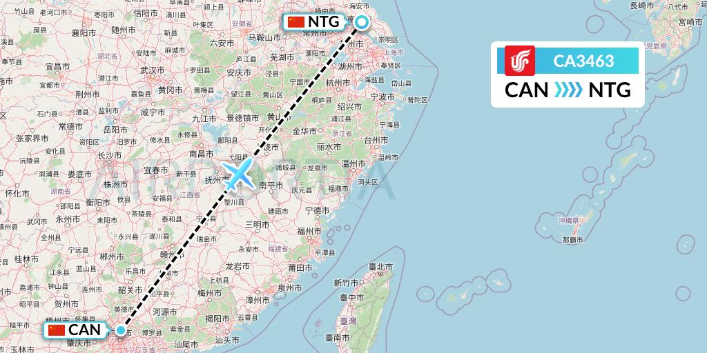 CA3463 Air China Flight Map: Guangzhou to Nantong