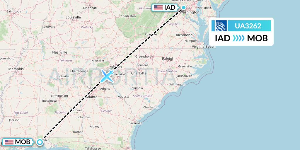 UA3262 United Airlines Flight Map: Washington to Mobile