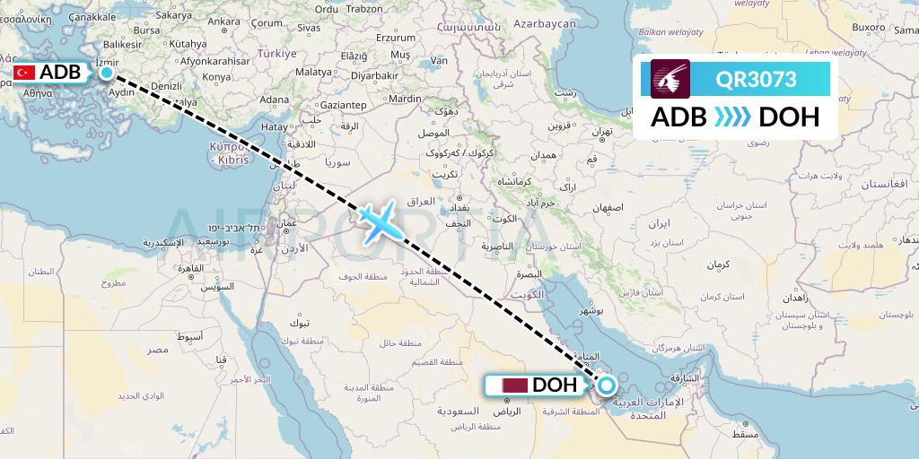 QR3073 Qatar Airways Flight Map: Izmir to Doha