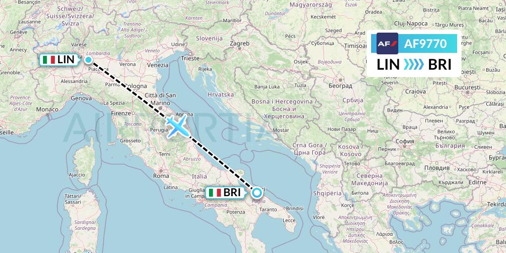 AF9770 Air France Flight Map: Milan to Bari
