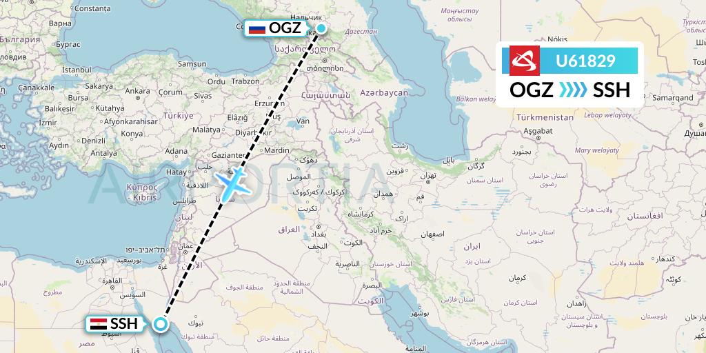 U61829 Ural Airlines Flight Map: Beslan to Sharm el-Sheikh