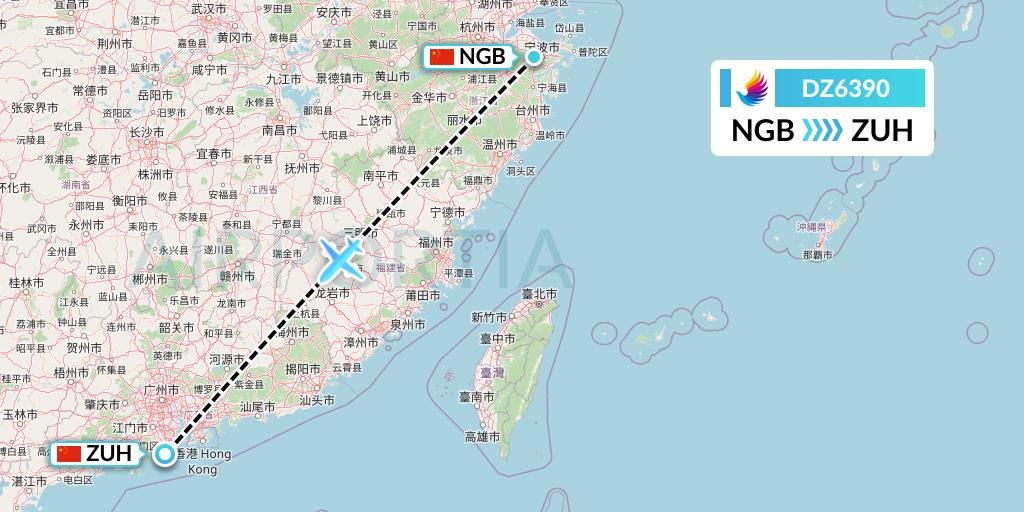 DZ6390 Donghai Airlines Flight Map: Ningbo to Zhuhai