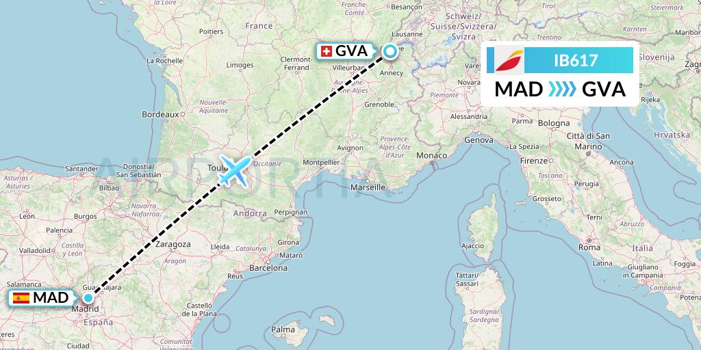 IB617 Iberia Flight Map: Madrid to Geneva