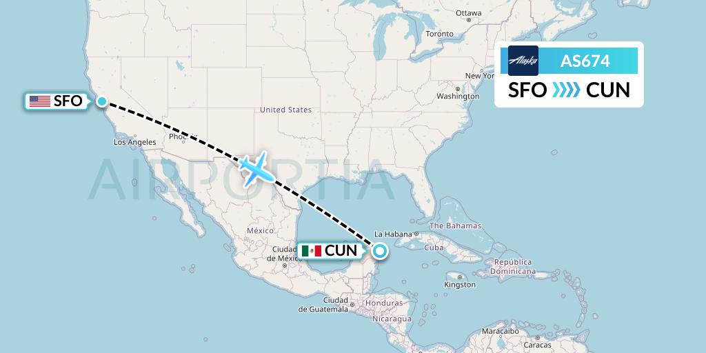 AS674 Alaska Airlines Flight Map: San Francisco to Cancun