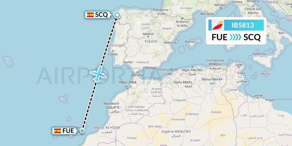 IB5813 Iberia Flight Map: Fuerteventura to Santiago