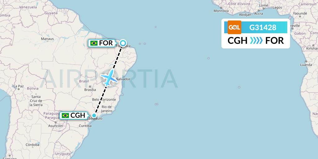 G31428 GOL Transportes Aeros Flight Map: Sao Paulo to Fortaleza