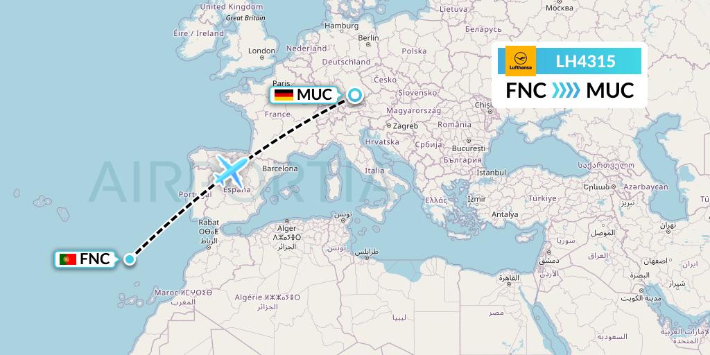 LH4315 Lufthansa Flight Map: Funchal to Munich