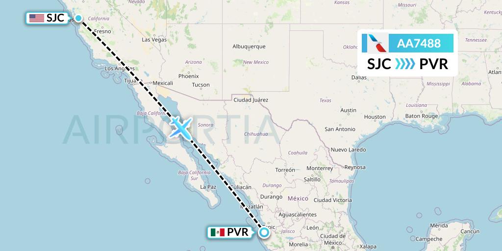 AA7488 American Airlines Flight Map: San Jose to Puerto Vallarta