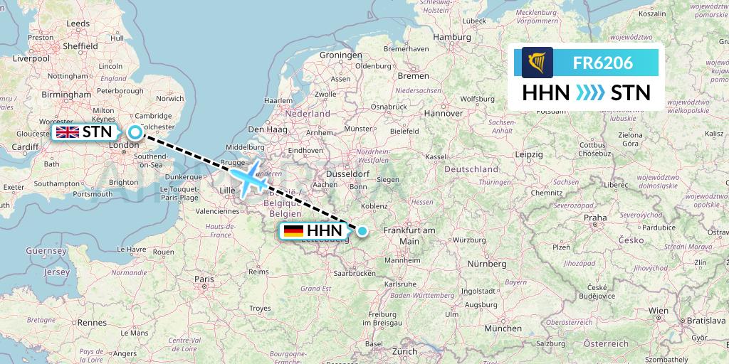 FR6206 Ryanair Flight Map: Hahn to London