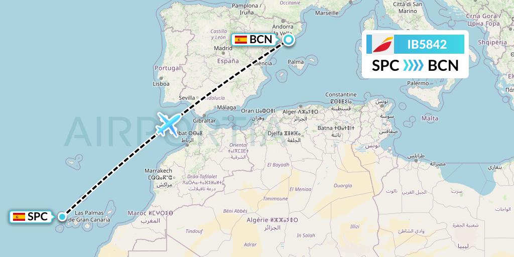 IB5842 Iberia Flight Map: La Palma to Barcelona