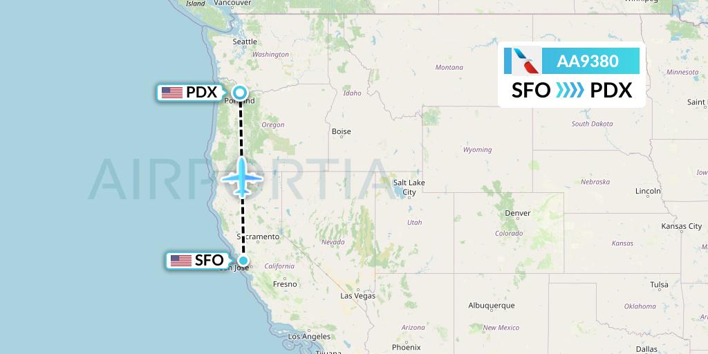 AA9380 American Airlines Flight Map: San Francisco to Portland