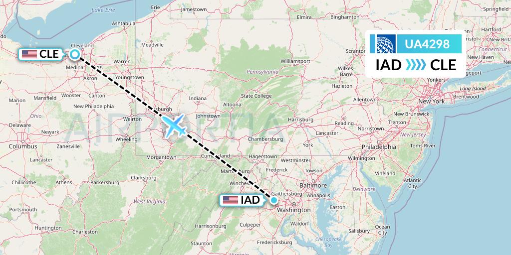 UA4298 United Airlines Flight Map: Washington to Cleveland