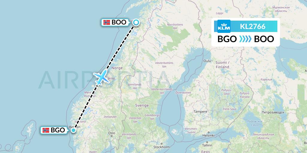 KL2766 KLM Flight Map: Bergen to Bodo