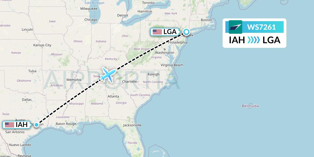 WS7261 WestJet Flight Map: Houston to New York