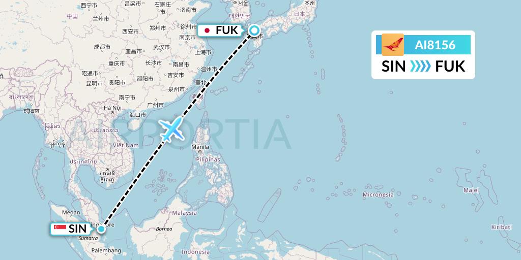 AI8156 Air India Flight Map: Singapore to Fukuoka