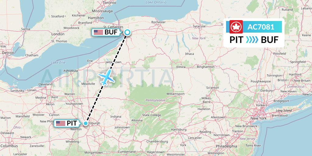 AC7081 Air Canada Flight Map: Pittsburgh to Buffalo