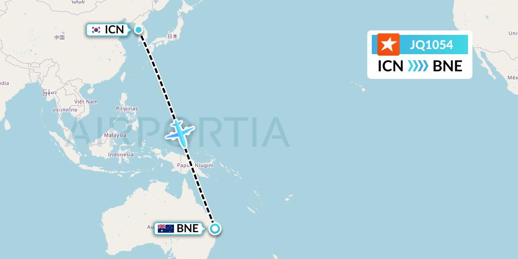 JQ1054 Jetstar Airways Flight Map: Seoul to Brisbane
