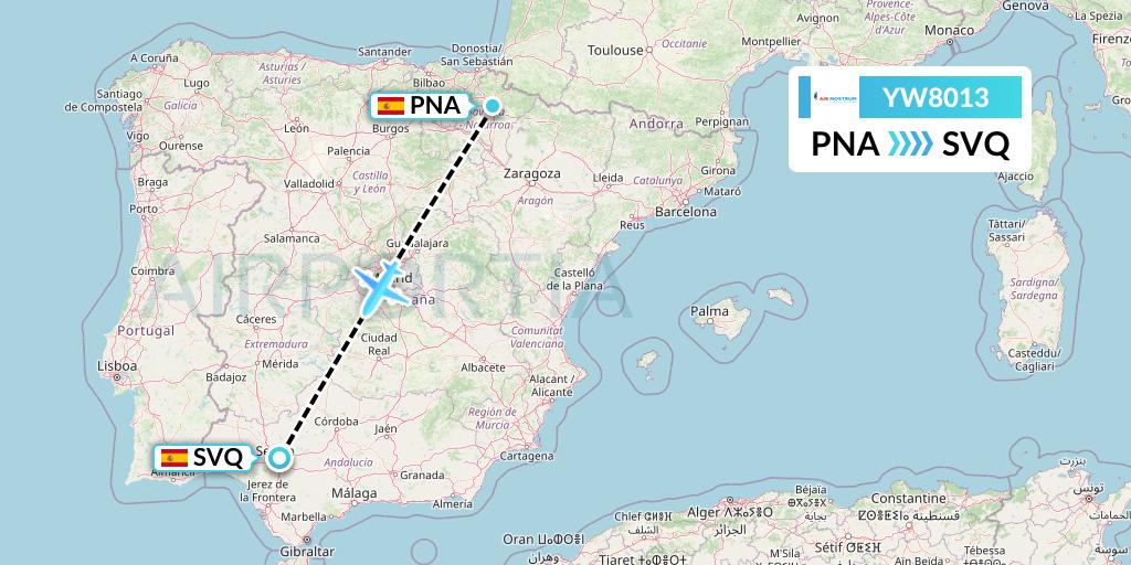 YW8013 Air Nostrum Flight Map: Pamplona to Seville